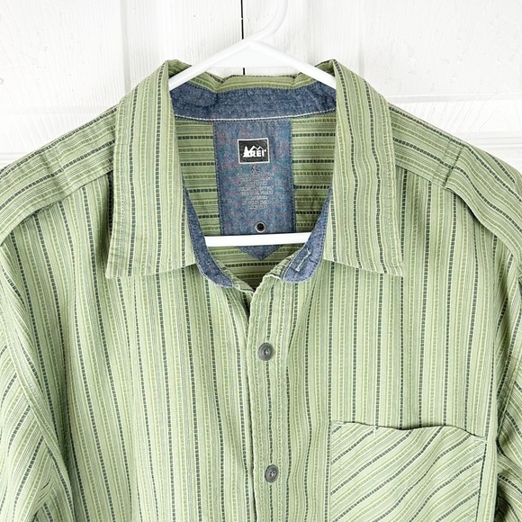 REI Men’s Green Stripe Long Sleeve Button Up Cool Plus Shirt - Picture 3 of 11